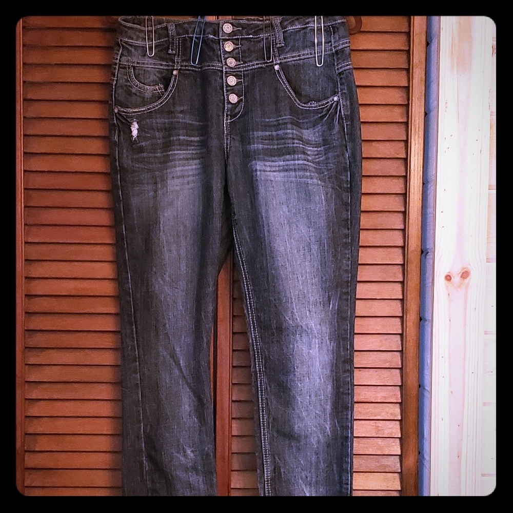 Button fly blue jeans
